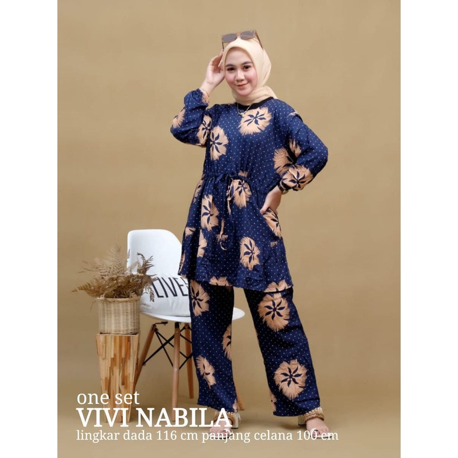 ONE SET VIVI NABILA 2 IN1 ( ATASAN + CELANA ) / SETELAN RAYON / SET RAYON