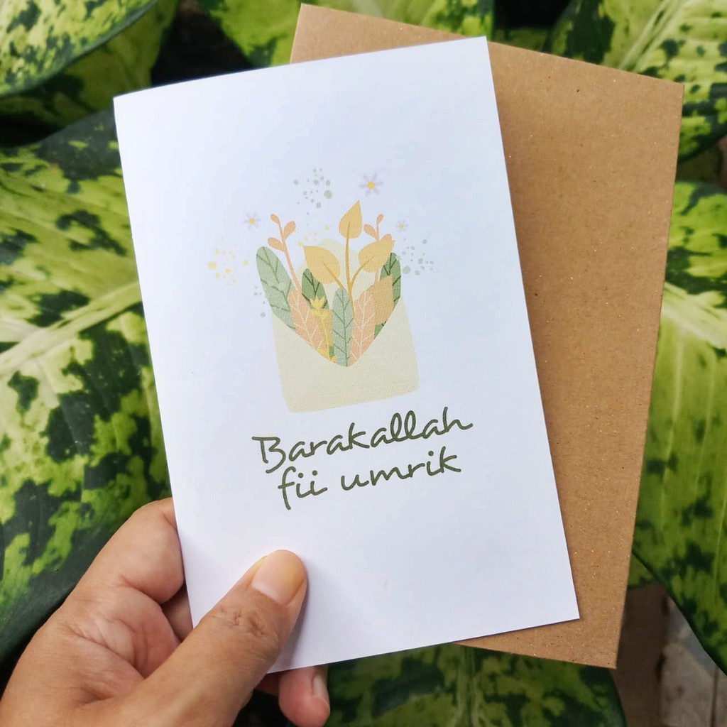 Kartu Ucapan plus Amplop Kraft Ultah Ulang Tahun Muslim Barakallah Fii Umrik