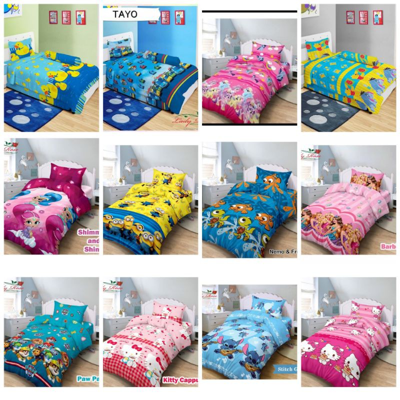 Terlaris ~ Bed Cover Lady Rose Single 120x200 Motif Karakter Anak Barbie Tayo Winnie The Pooh