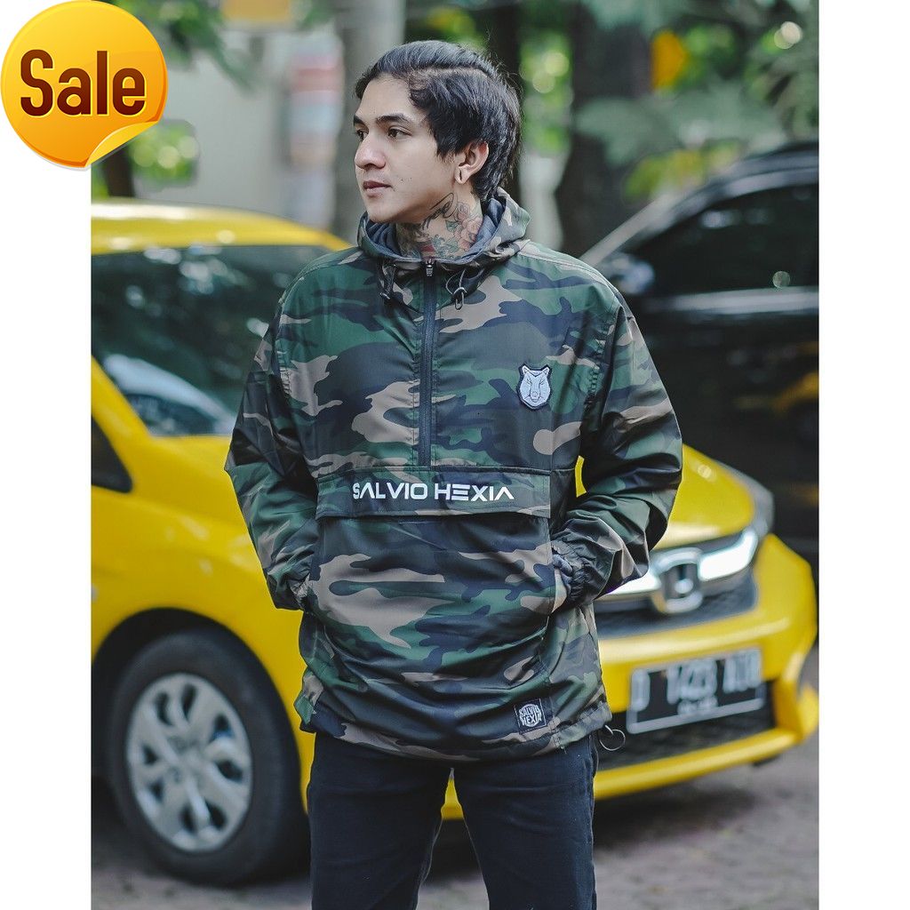 JAKET CAGOULE LORENG HIJAU SALVIO HEXIA - JAKET PRIA PARASUT- JAKET PRIA - JAKET PARASUT - JAKET