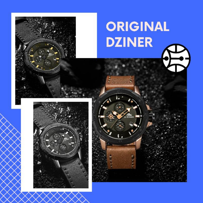 (ORIGINAL) JAM TANGAN D-ZINER 9038 CRONO AKTIF STRAP KULIT JAM ORIGINAL JAM PRIA DAN WANITA