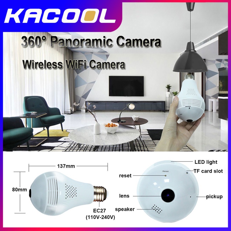 CCTV Kamera IP V380 Camera Wireless Wifi HD Smart Bulb Camera 360° PTZ Panoramic Fisheye Bohlam Kamera CCTV V380 Pro Home Security Cameras