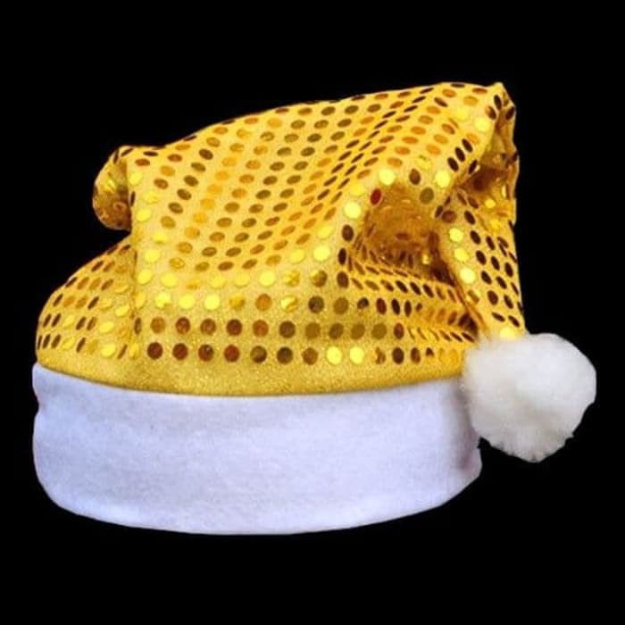 XHA-P topi natal dewasa sequin polkadot merah silver gold santa claus