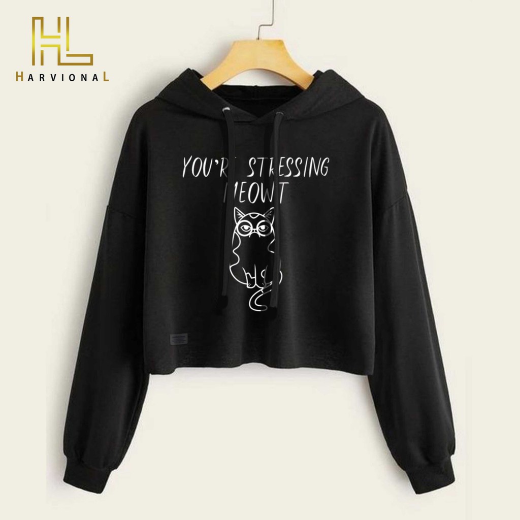 SWEATER CROP HOODIE MEOWT BAHAN FRENCHTERRY TERLARIS