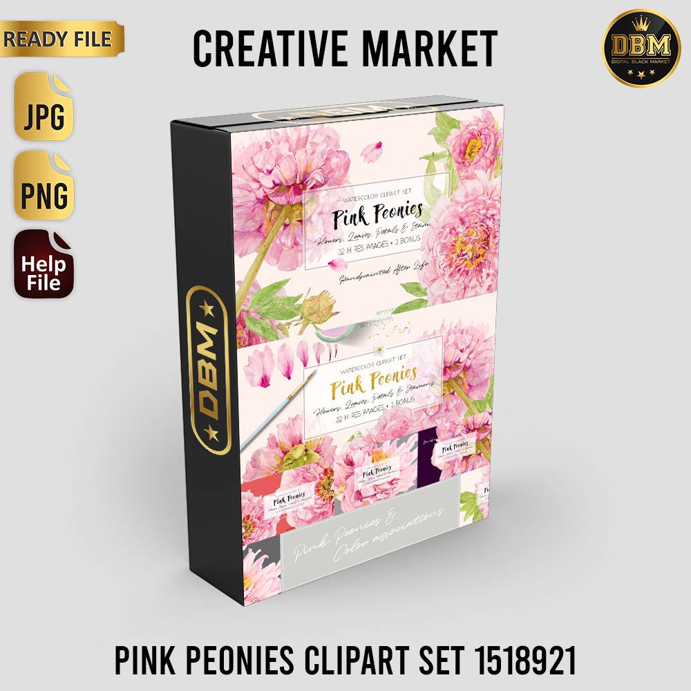 Pink Peonies Clipart Set - JPEG Ultra HD