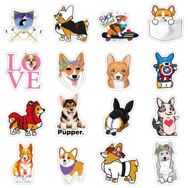 50pcs / Set Stiker Motif Anjing Corgi Lucu Anti Air Untuk Dekorasi Kulkas / Skateboard / Laptop