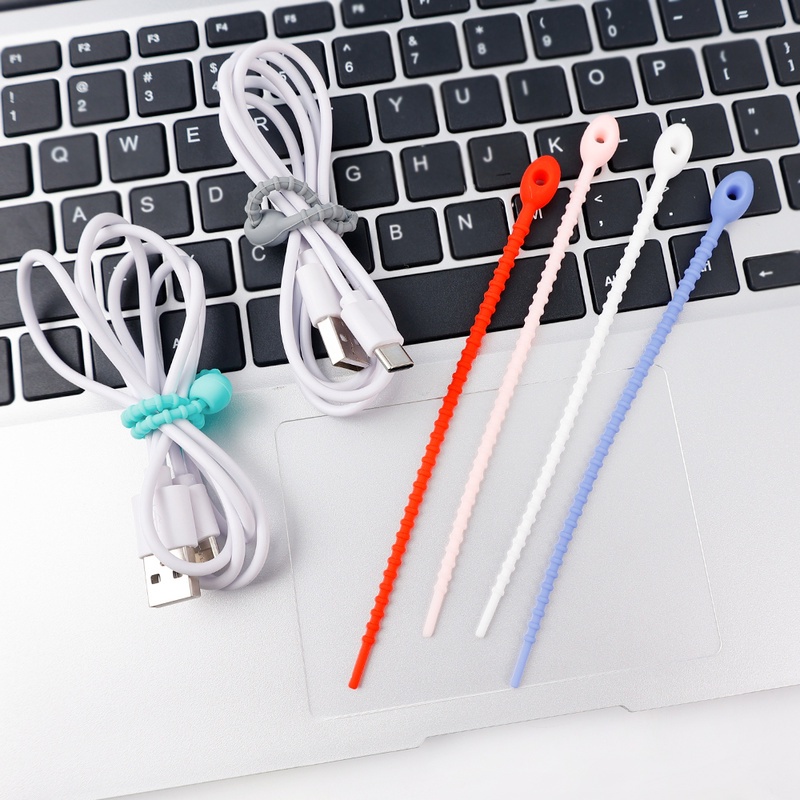 6 Pcs Tali Kabel Zip Tie Bahan Silikon Warna Acak Dapat Digunakan Kembali Untuk Penyimpanan Makanan