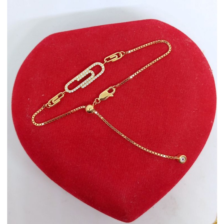 GELANG ASLI PERAK 925 LAPIS EMAS/GELANG SERUT CLIP MATA PUTIH/GELANG ASLI SILVER/GELANG FASHION WANITA