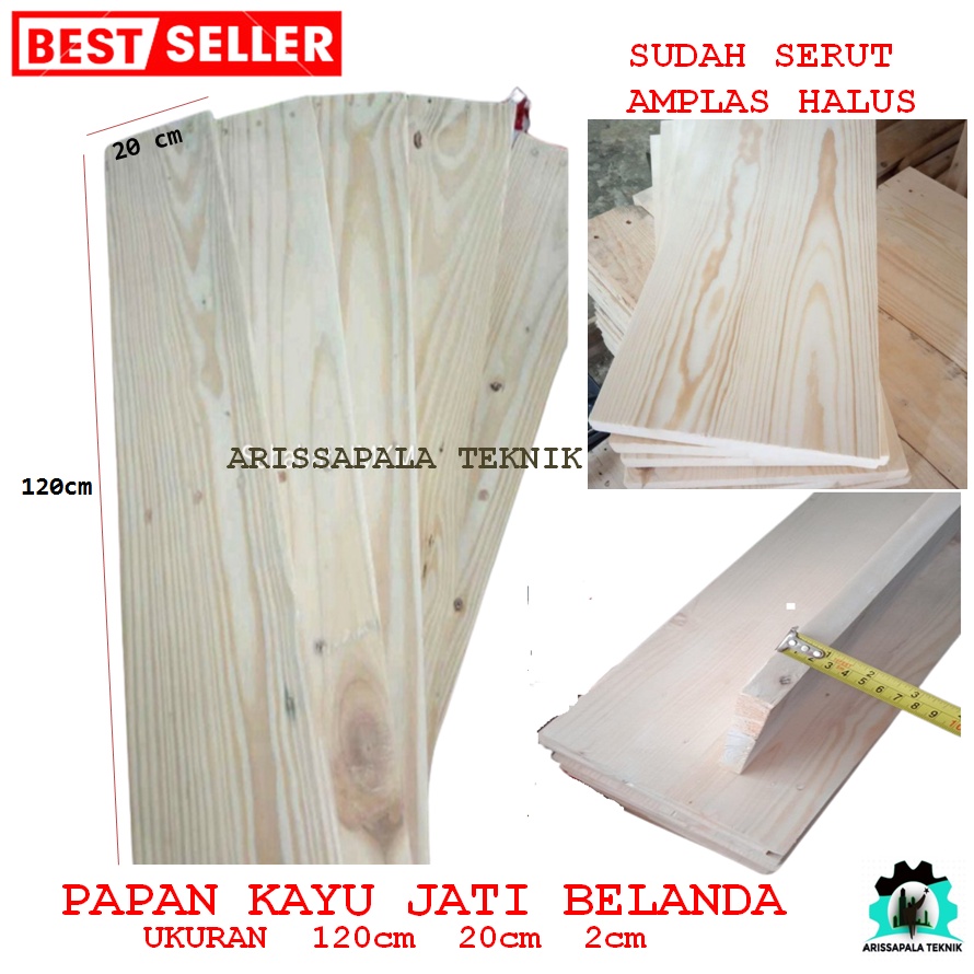 Papan Jati Belanda Panjang 120cm lebar 20cm Papan Kayu Ambalan Jati belanda Amplas halus