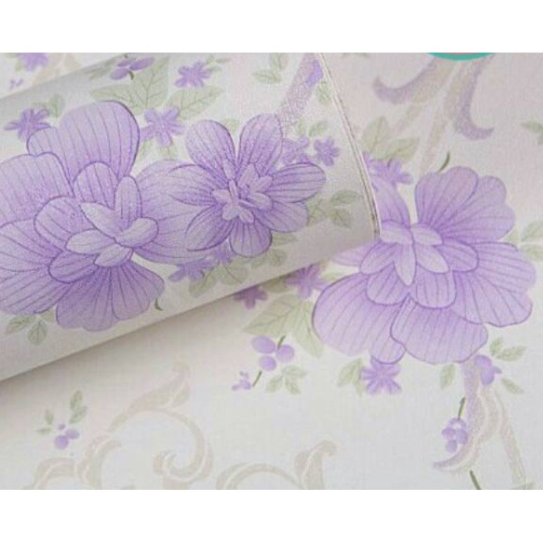 PROMO WPS611 WALLPAPER STICKER 45CMX5M PURPLE FLOWER Impor NEW TKM