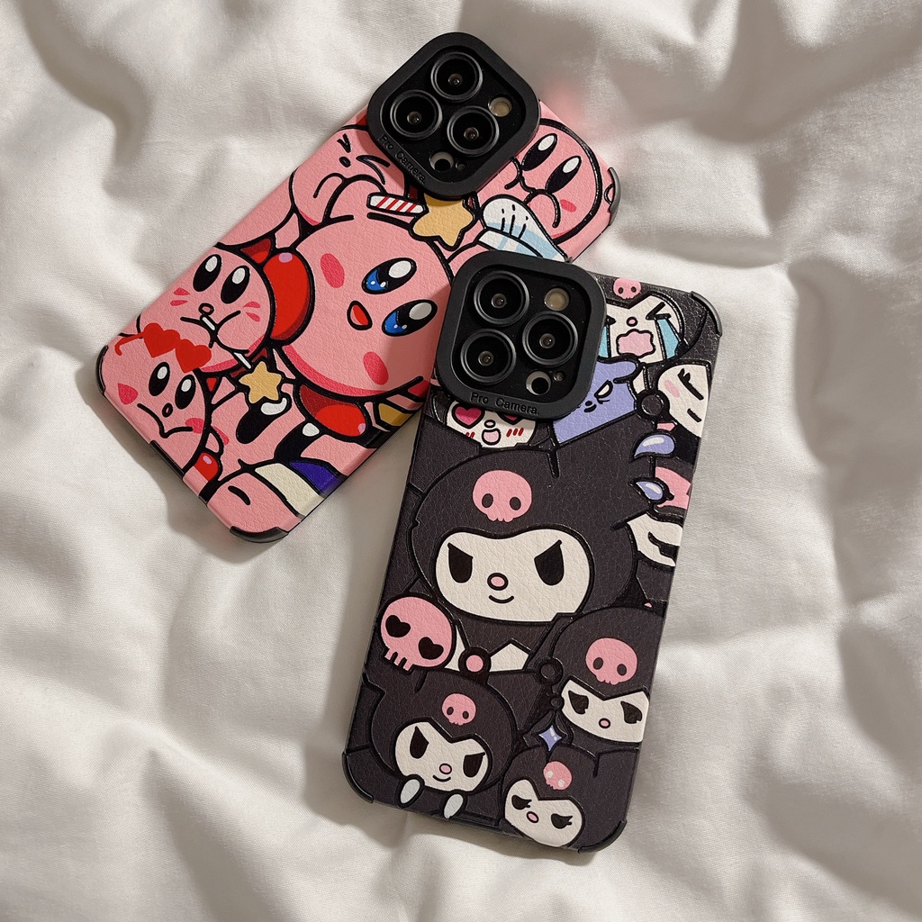 Kuromi Case Bahan Kulit Motif Kartun Kirby Untuk Iphone