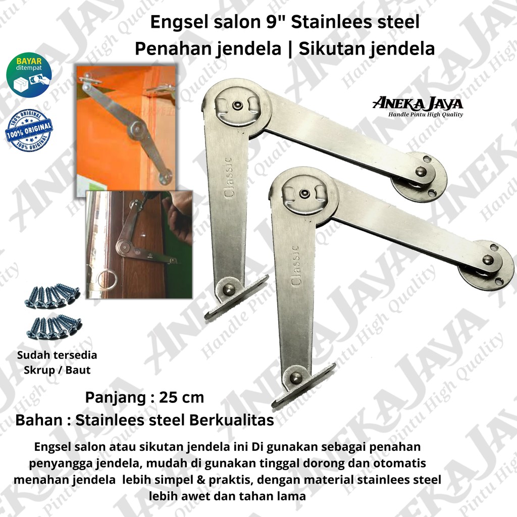 Engsel Salon 9&quot; stainlees steel / Sikutan Jendela / Lipat penahan jendela