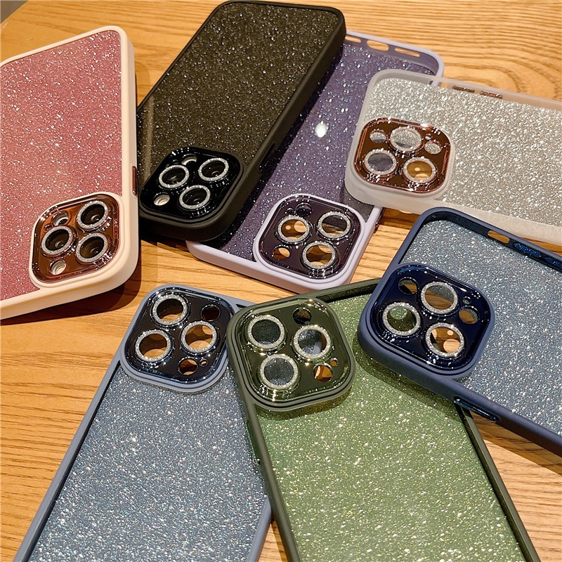 Hard Case Pelindung Lensa Transparan Aksen Glitter Untuk iPhone 13 Pro MAX 11 12 Pro MAX