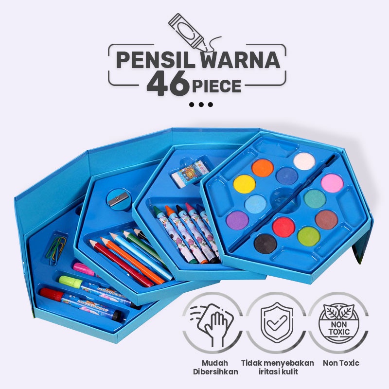 Crayon Set 4 Susun Pensil Warna isi 46 Pcs Cat Air Spidol Alat gambar