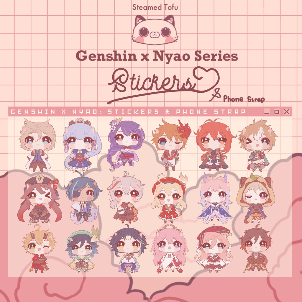 

Genshin x Nyao Series: Stickers/Phone Strap Vol. 1 - Genshin Impact Fanmerch by Steamed Tofu