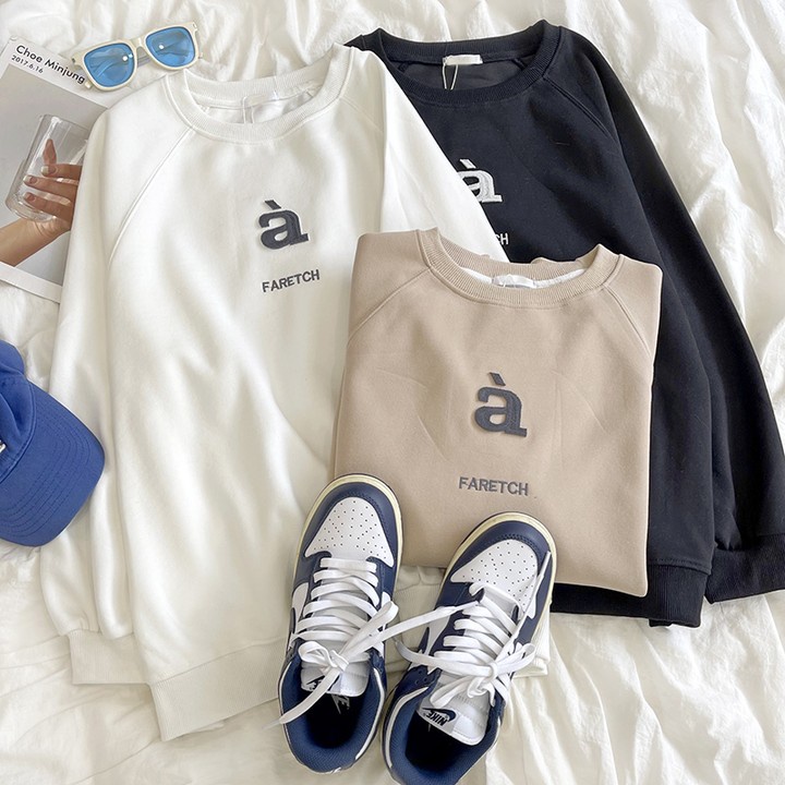 Bordier ✔ A  FARETCH Sweater Wanita Oversize | Sweatshirt Korean Style | Sweater Bahan Fleece Tebal Hangat Korean Style