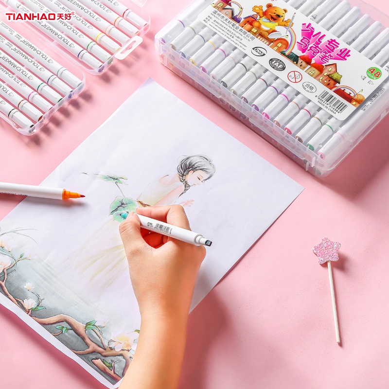 

™✿┇Spidol khusus anak-anak Tianhao set berkepala dua 24/36/48 warna seni desain warna anak lukisan p