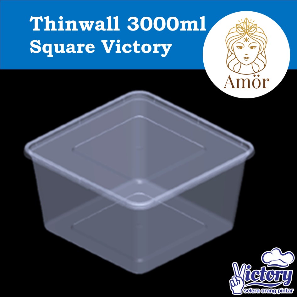 Thinwall square 3000ml victory / kotak makan bekal plastik persegi bujursangkar 3000 ml