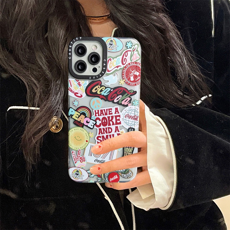 Creative Cocacola Pattern Phone Case Compatible for iPhone 13 11 12 pro max 6 6s plus 7plus 8plus X XR XS Max SE 2020 Soft Tpu Shockproof Camera Lens Protector Full Cover