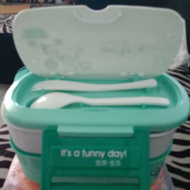Lunch Box Yooyee 591 Orange Green Free Bag - Kotak Bekal 2 Susun