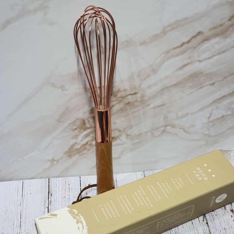 Whisk Rose gold wooden handle / stainless whisker gagang kayu / pengocok telur