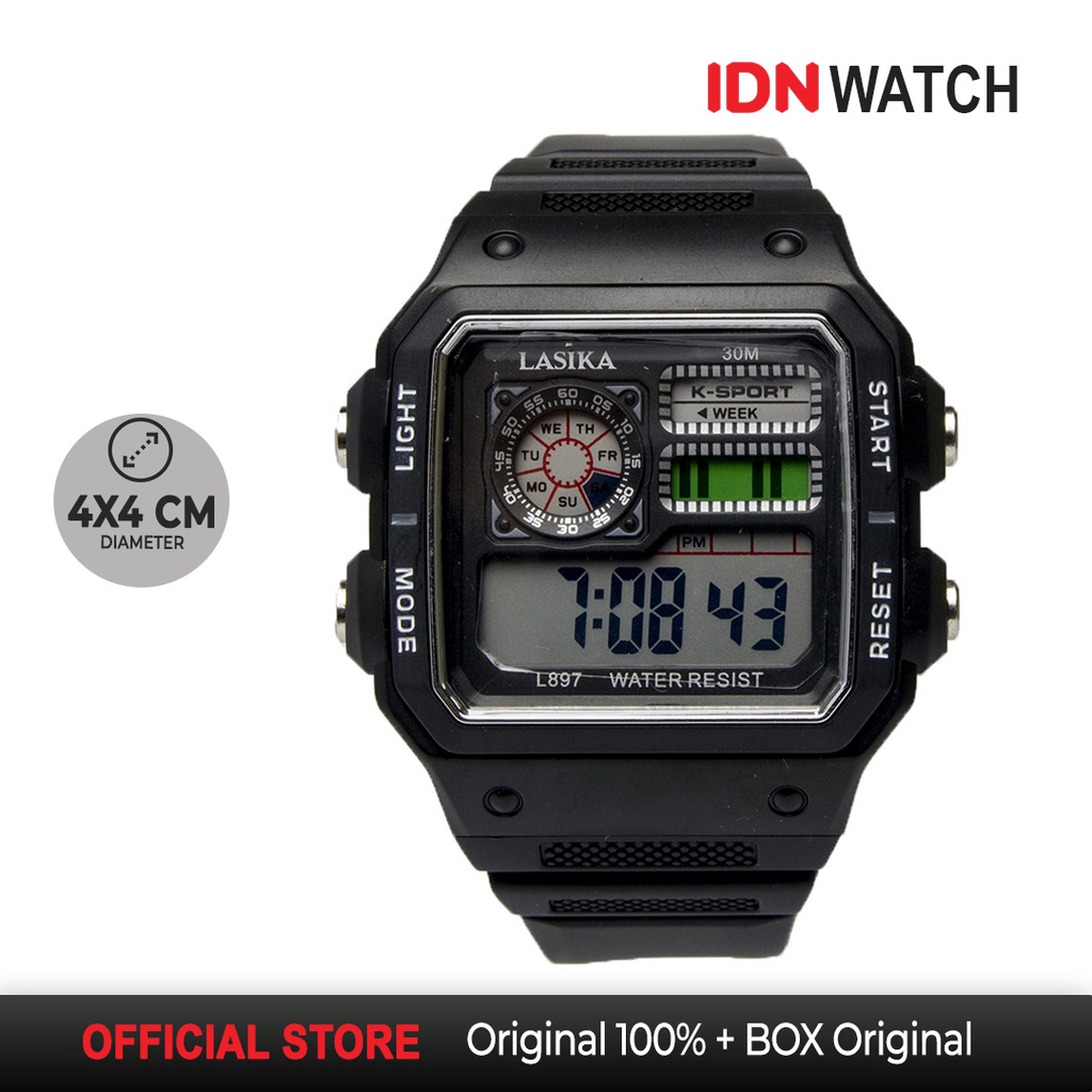 Lasika Original Jam Tangan Digital Pria Segi Hitam Keren Rubber Free Box Original Lasika 897M