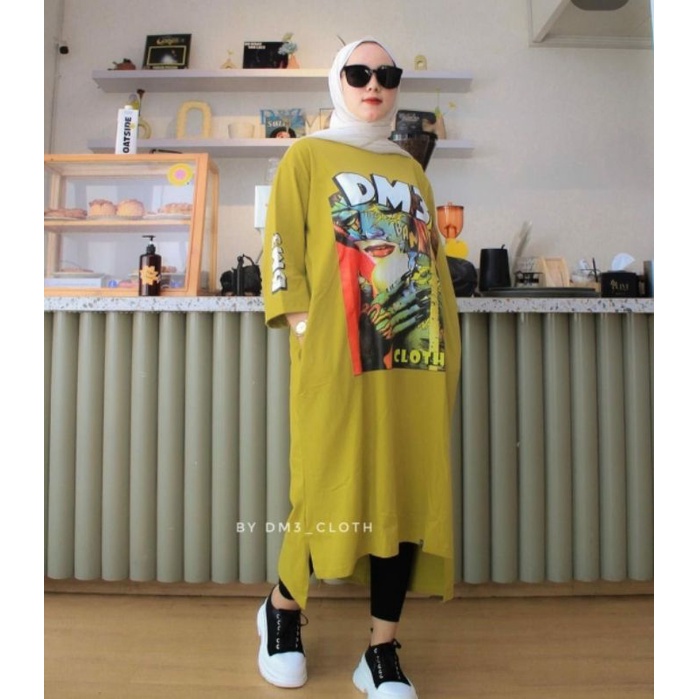 Midi Dress Long Tunik Original DM3 Cloth Bahan Cotton Combed 20s Tebal Terbaru 2022 Terlaris Cat Wom