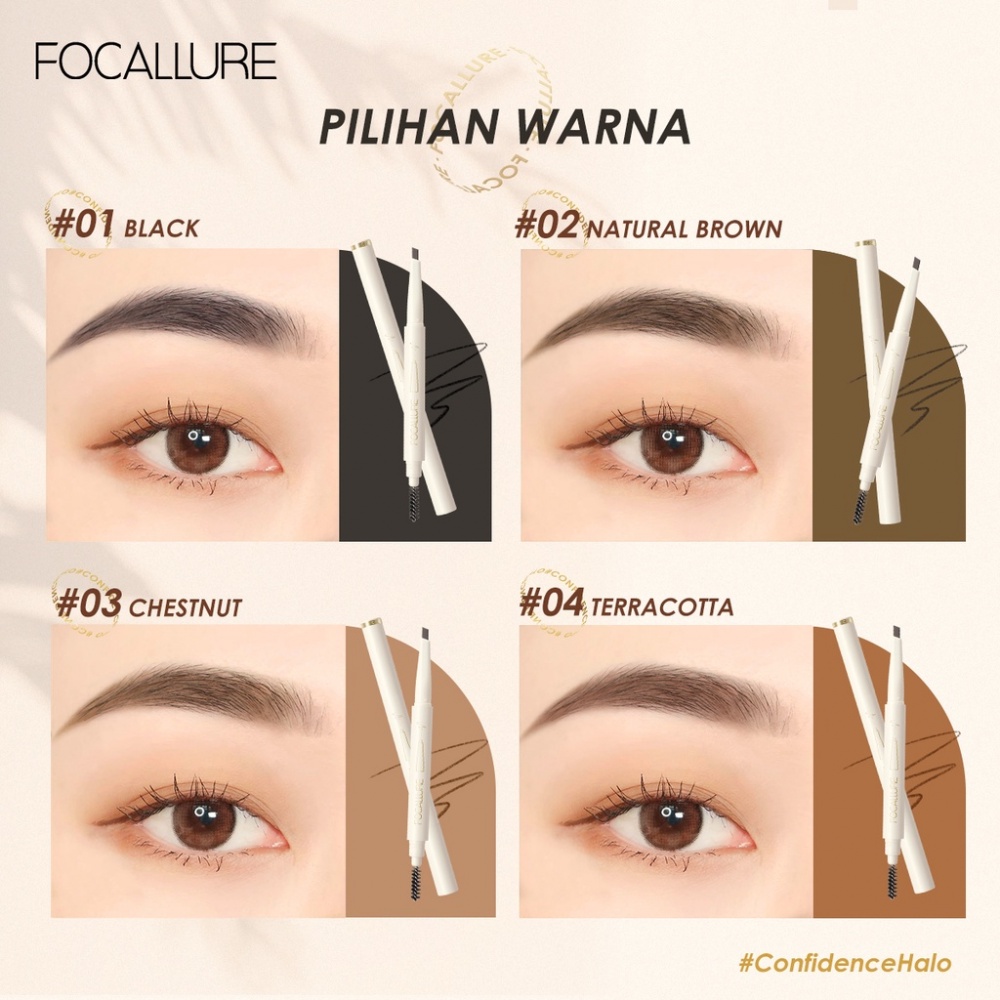 FOCALLURE Natural Sliding Eyebrow Pencil Long Lasting Waterproof Eyebrow Pencil FA202 #ConfidenceHalo 4 Options