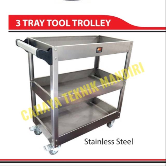 Jual Rak Perkakas 3 Susun Stainlees With Roda Firebird Tool Troli Tempat Perkakas Bengkel