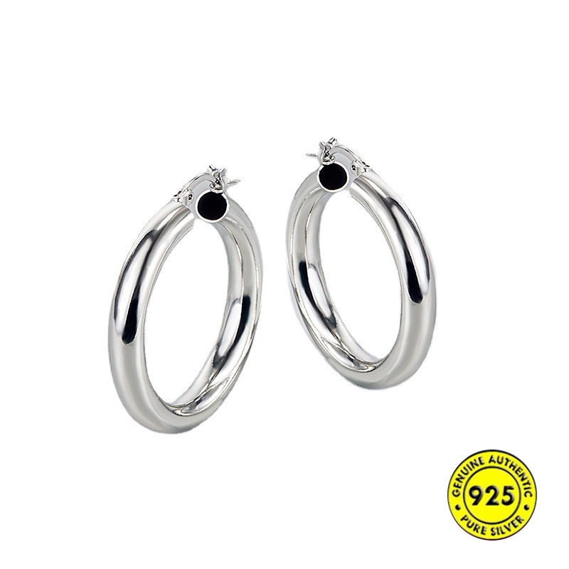 Anting Klip Bentuk Lingkaran Bahan S925 Sterling Silver Untuk Unisex