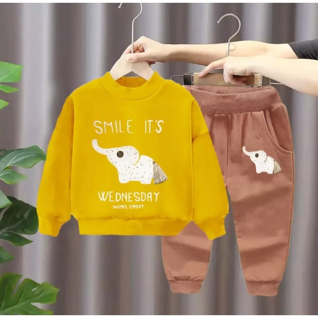 SETELAN SWEATER ANAK MOTIF GAJAH SIZE 1-5 TAHUN BAHAN BABY TERYY LEMBUT DAN NYAMAN / COD ATAU BAYAR DITEMPAT