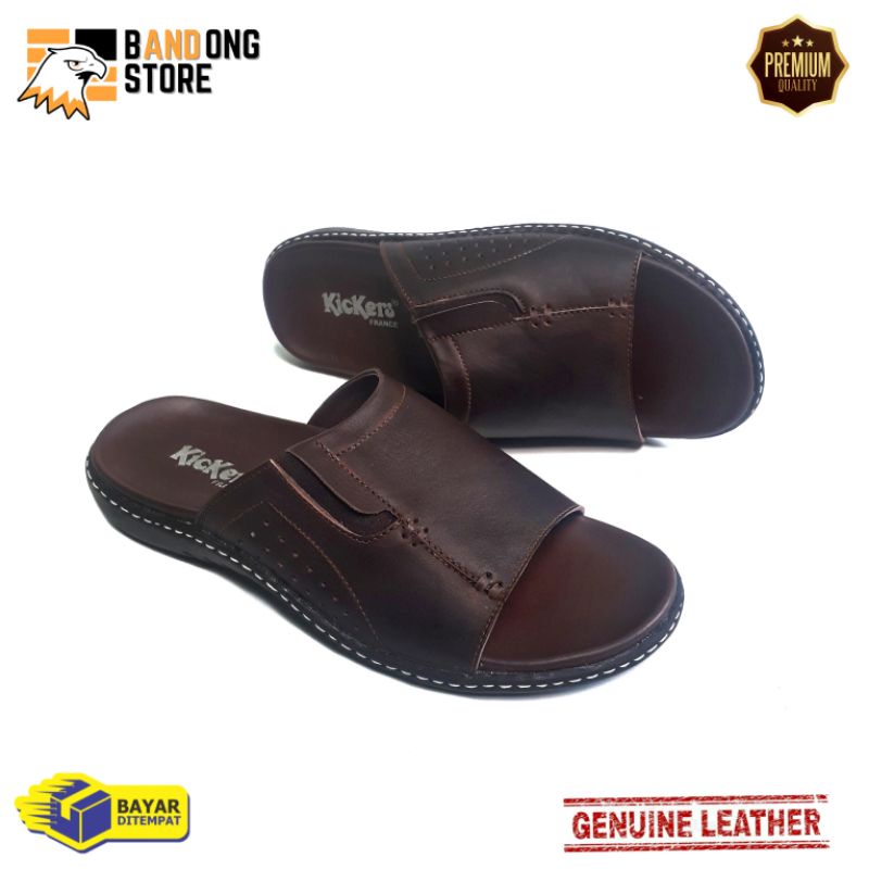 Sandal Pria Casual Kikers kulit asli slide