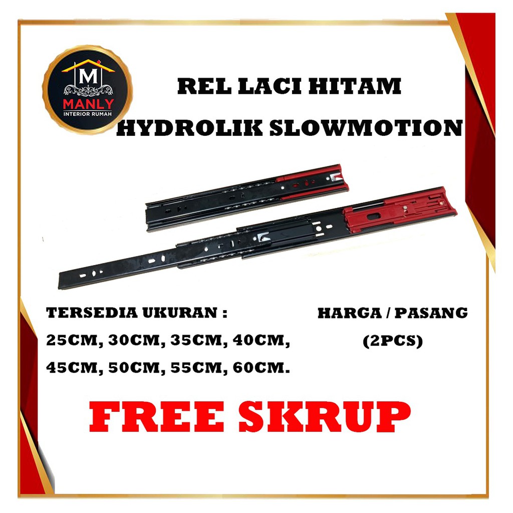 Rel Laci Hitam 45 cm Hydrolik Slowmotion Full Extention 45 mm  Isi 1 set (2 pcs)