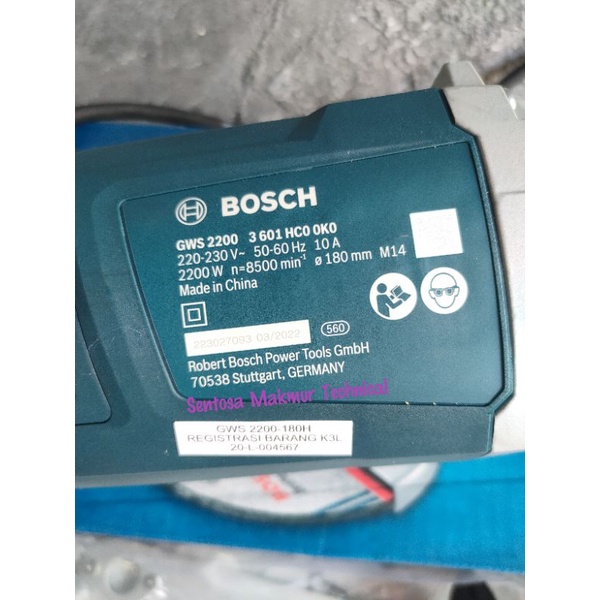 BOSCH GWS 2200 7&quot; Grenda Gurinda Gerinda Tangan Angle Grinder GWS2200