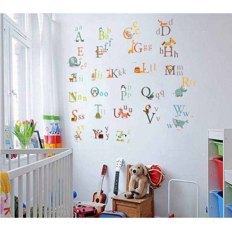 RELIZA WALLSTICKER 60X90 ALPABETH HURUF ANIMAL STUDY STICKER HIASAN DINDING AY877