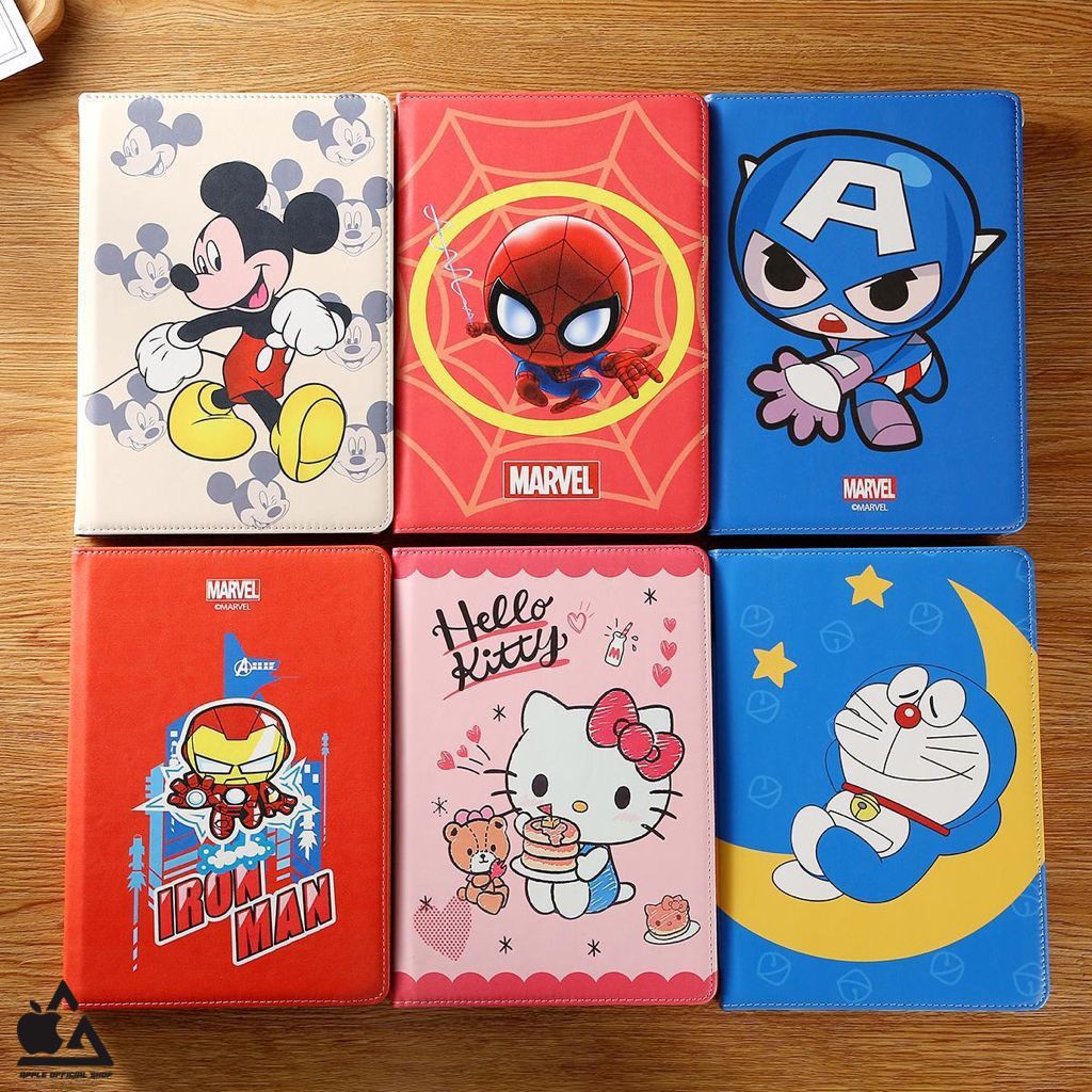 Book Cover iPad Air 4 10.9 inch 2020 Sarung Rotary Motif Super Hero Kartun Disney Flip TEMPERED GLAS