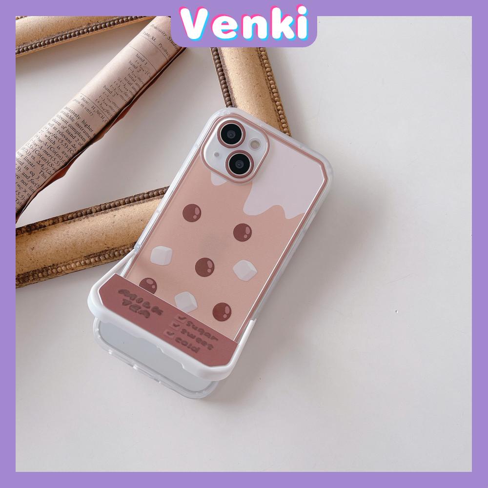 iPhone Case Acrylic Invisible Folding Stand Silicone Soft Case Shockproof Camera Cover Brown Pearl Milk Tea Compatible For iPhone 11 Pro Max 13 Pro Max 12 Pro Max 7Plus xr XS Max