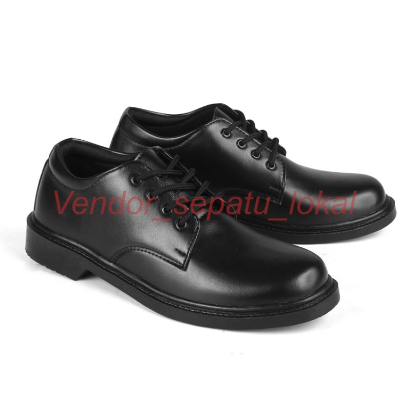 SEPATU PDH PENDEK TALI PENTOPEL PRIA DINAS HITAM DOFF KULIT SINTETIS