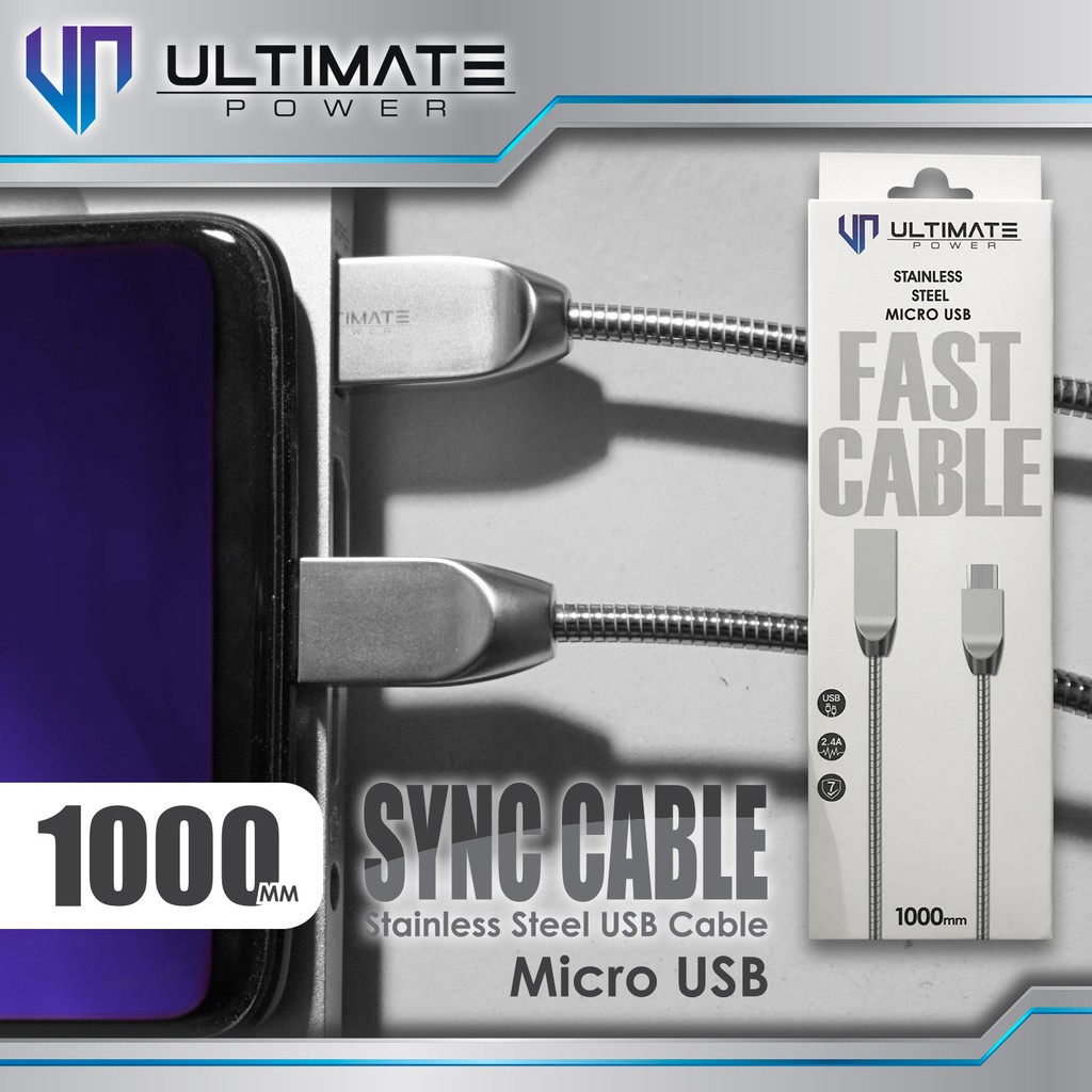 Data Cable Stainless Steel Micro USB 1M Ultimate Power  Original 100%