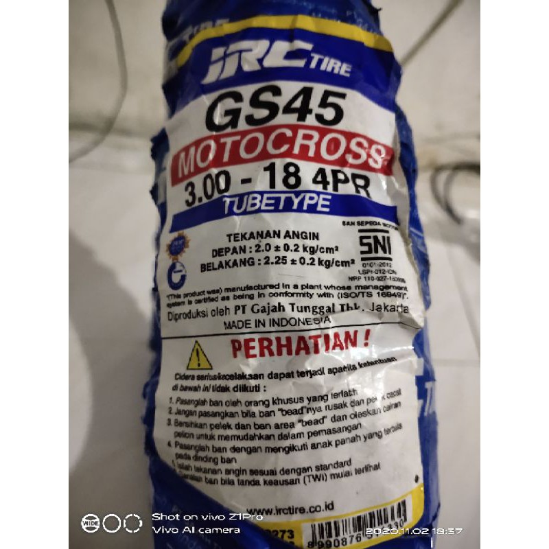 BONUS PENTIL Ban Luar Motor IRC Tire Tyre Tube Type GS45 Motocross 300 18 3.00-18 4PR