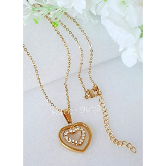 Kalung Love double ring Titanium gold silver kualitas terjamin antikarat bestseller