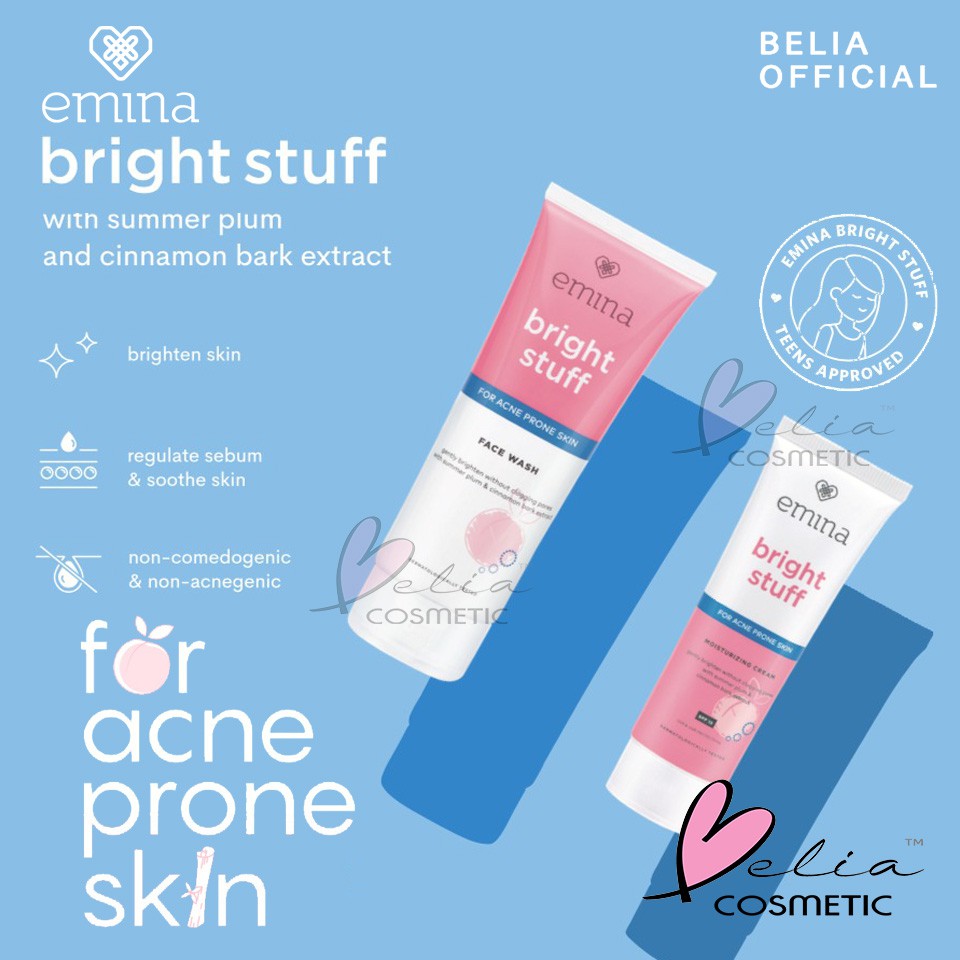 ❤ BELIA ❤ EMINA Bright Stuff Series | Acne Prone | Face Wash Scrub Whip Foam | Toner | Moisturizer | Tone Up | Serum Wajah | Sheet Mask | Loose Powder