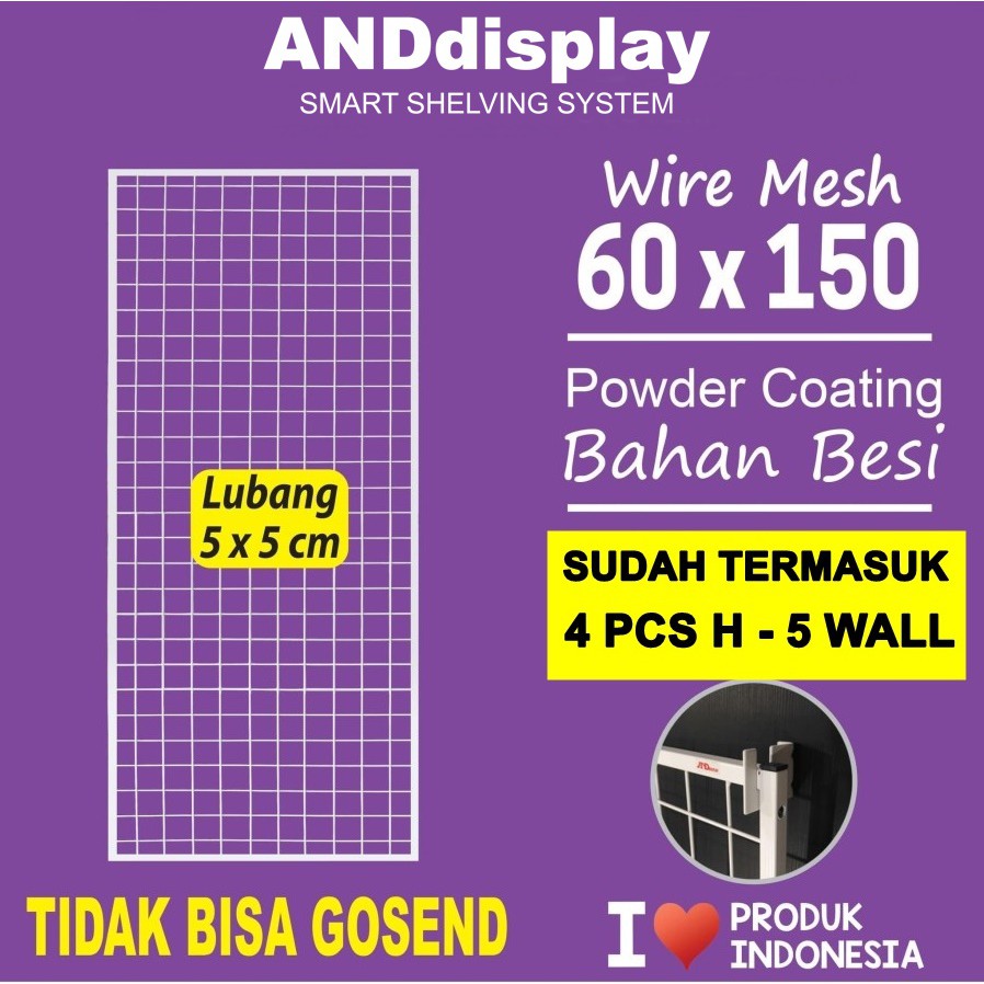 WIREMESH 60x150CM + H5 WALL PUTIH KAWAT RAM DINDING WIRE GRID