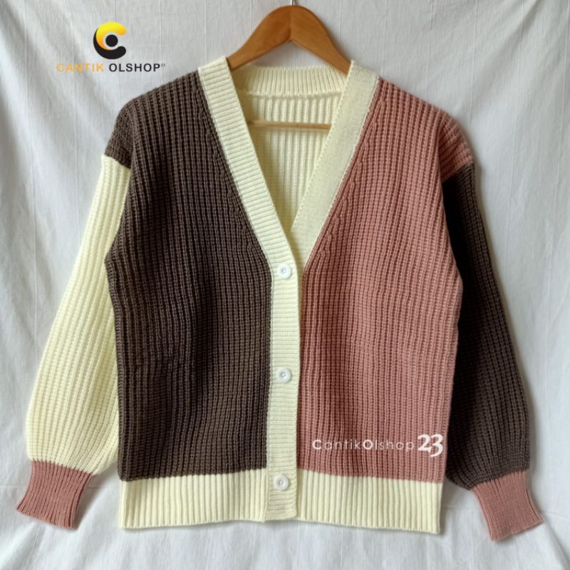 CS053 CARDIGAN RAJUT WANITA TWOTONE PAULA