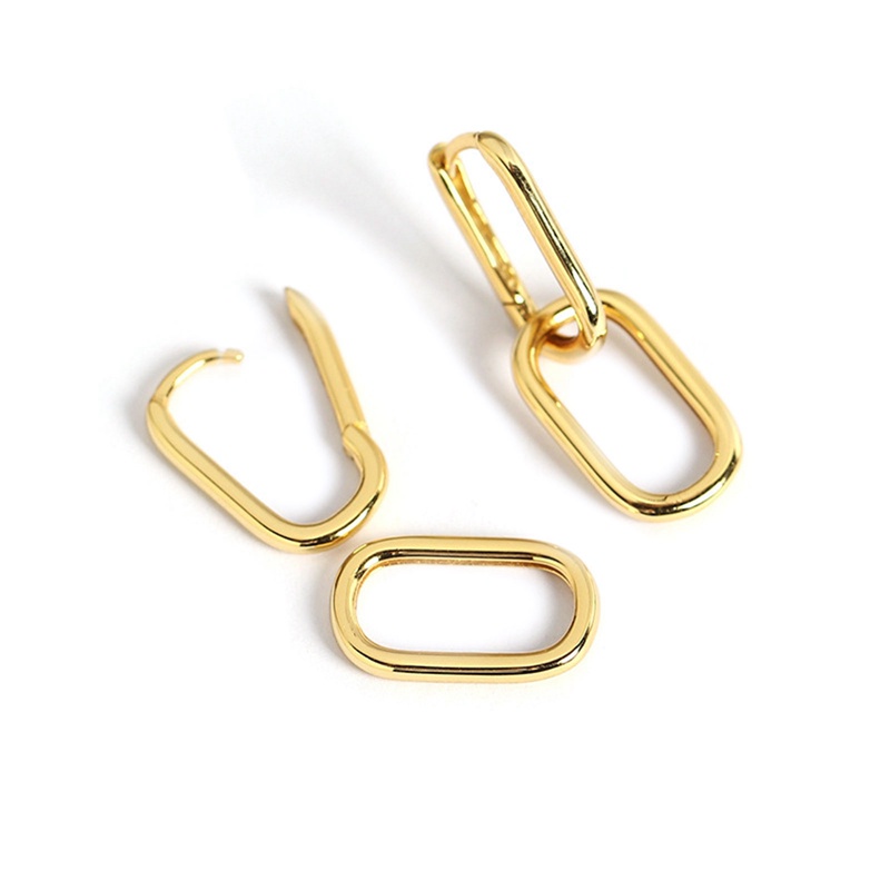 Anting Hoop Bentuk Oval Geometris Bahan 925 Sterling Silver Metal Dapat Dilepas Untuk Wanita