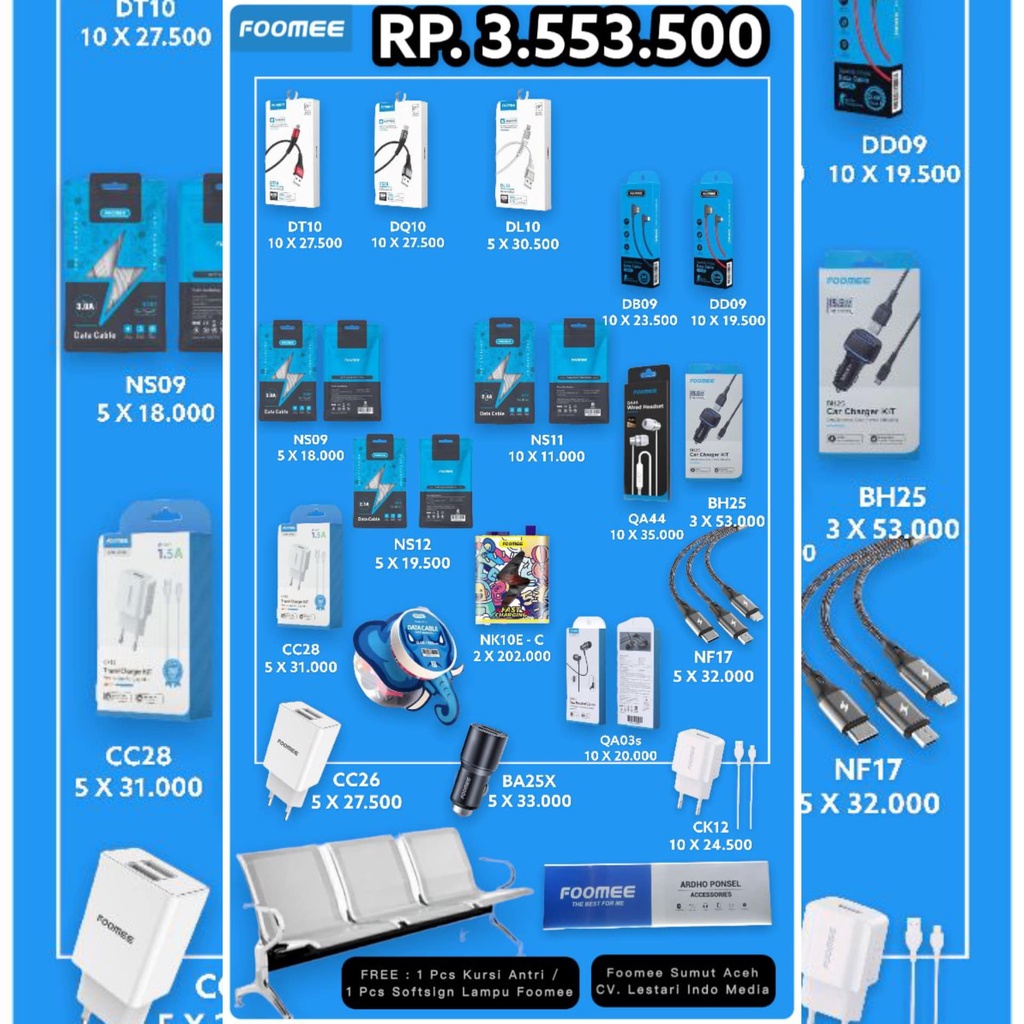 Promo Paket FOOMEE Reseller Gratis 1Pcs Softsign Lampu / Kursi Antri ( DT10, DL10, DQ10, DB09, DD09,