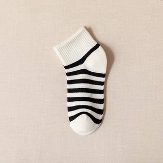 GO!KK812 Kaos Kaki Wanita Pria Pendek Unisex Semata Mata Kaki Ankle Motif Kotak-Kotak Garis hitam Putih Socks Korean