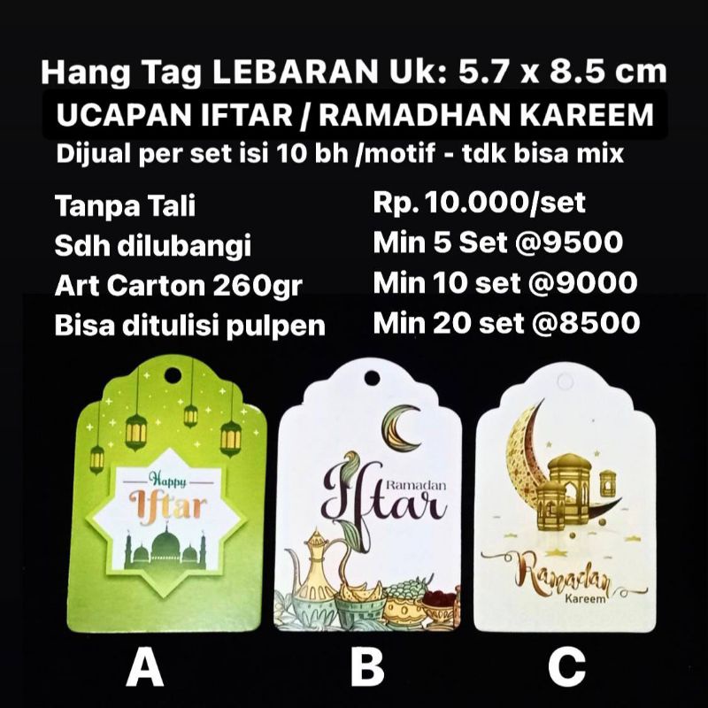 

Hang Tag Lebaran UCAPAN IFTAR/ RAMADHAN KAREEM Uk. 5.7x8.5 cm