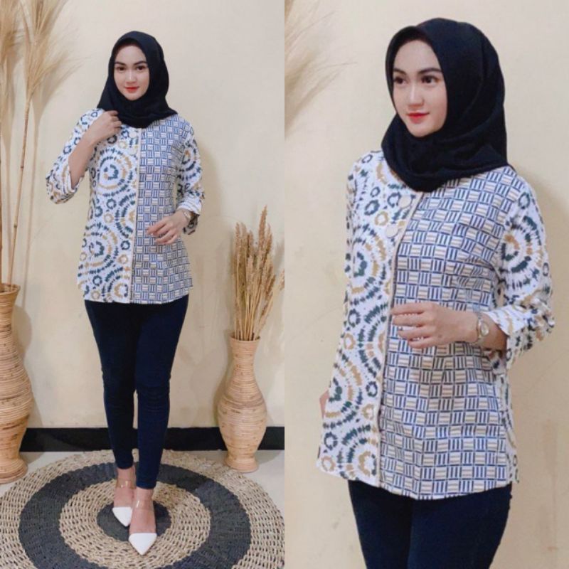 tey-17 Batik wanita ASJ SA HRB026 Kenongo Kemeja Tosca Pendek-Sibori hijau