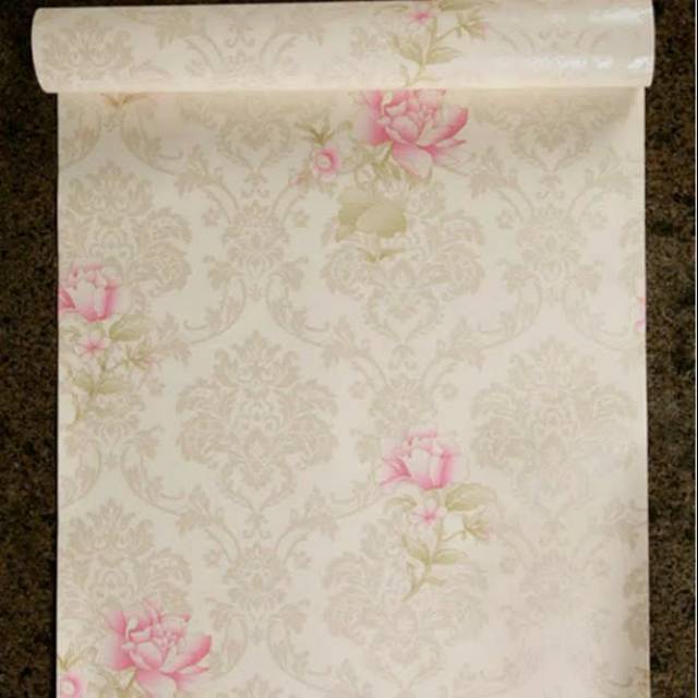 Wallpaper dinding murah indah motif bunga pink cream kamar ...